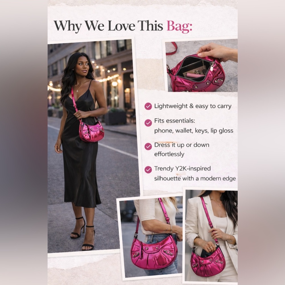 Y2K - Metallic Pink Crossbody Bag - Picture 5 of 10